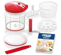 Genius Nicer Dicer Twist - Picadora universal (9 piezas, cortador manual de verduras con cuerda, escurridor de ensalada y colador, cortador de cebolla para picar y puré, 1000 ml)