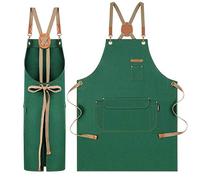 Genixart Delantal de chef para hombres y mujeres con bolsillos, delantales de lona para cocina, pintura artística, delantal de trabajo para restaurante, jardín, verde, adjustable size from M to XXL