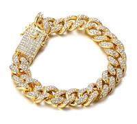 genkigold Cadena de Eslabones Cubanos de Diamantes para Niños Adolescentes - Chapado en Oro 18K Pulsera - 14MM de Ancho 18cm de Largo - Incluye Caja de Regalo