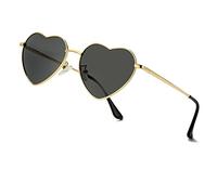 genkigold Gafas de sol polarizadas en forma de corazón para mujer: estilo moderno y encantador con marco de metal y lente de protección UV400, adecuadas para conciertos y fiestas, gris