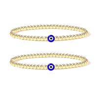 genkigold Pulsera de Suerte del Mal de Ojo, Exquisita Pulsera de Cuentas Chapado en Oro Real 18k con Perla de Ojo Azul - Pulsera Elástica Regalo para Mejores Amigos, Parejas(Juego de 2 Piezas)