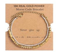 genkigold Regalos para Mujeres Inspiradores: Pulseras en Código Morse Pensadas - Chapado en Oro 18k con Diamantes - Pulseras Únicas Hechas a Mano con Mensajes Ocultos - NO RENDIRSE NUNCA