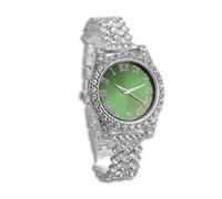 genkigold Reloj con Diamantes para Adolescentes Niños - Esfera Redondo 37mm con Números Romanos en Verde - Chapado en Platino Correa 20cm - Incluye Caja de Regalo