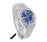 genkigold Reloj con Diamantes para Adolescentes Niños - Esfera Redondo 42mm con Números Romanos en Azul - Chapado en Platino Correa 20cm - Incluye Ajustador