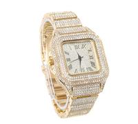 genkigold Reloj con Diamantes para Hombre - Esfera Cuadrado 40mm con Números Romanos - Chapado en Oro 18K Correa 22cm - Cuarzo Japonés - Joya de Lujo