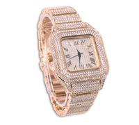 genkigold Reloj con Diamantes para Hombre - Esfera Cuadrado 40mm con Números Romanos - Chapado en Oro Rosa Correa 22cm - Cuarzo Japonés - Joya de Lujo