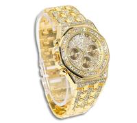 genkigold Reloj con Diamantes para Hombre - Esfera Octogonal 38mm con Números Romanos - Chapado en Oro 18K Correa 23cm - Cuarzo Japonés - Joya de Lujo