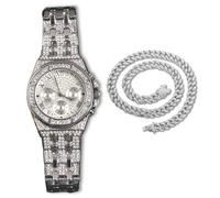 genkigold Reloj con Diamantes para Hombre - Esfera Octogonal 38mm con Números Romanos - Chapado en Platino Correa 23cm - Cuarzo Japonés - Joya de Lujo - Combina con Cadena Cubana 45cm