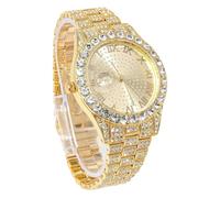 genkigold Reloj con Diamantes para Hombre - Esfera Redondo 43mm con Números Romanos - Chapado en Oro 18K Correa 22,5cm - Cuarzo Japonés - Joya de Lujo