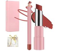 Genli Oil Balm, Genli Lip Balm Lipstick, 2-in-1 Set Lip Liner with Non-stick Cup Long-Lasting Waterproof Matte Lipstick Lipsticks Set (02)