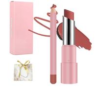 Genli Oil Balm, Genli Lip Balm Lipstick, 2-in-1 Set Lip Liner with Non-stick Cup Long-Lasting Waterproof Matte Lipstick Lipsticks Set (01)