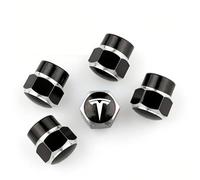 genmaimeifumu 5 PCS Tapa de Válvula de Aluminio para Tesla Model S, Tapas de Cubierta de Polvo con Empaquetadura para Válvulas Tapones de Válvula de Coche,Black