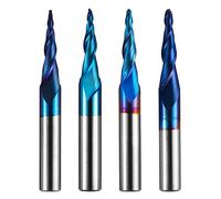 Genmitsu 4 piezas de 2 canales CNC de nariz de bola cónica en espiral, revestimiento nano azul, grabado 2D y 3D, brocas de carpintería, R0.25-1.0, vástago de 1/4 de pulgada, TB04B