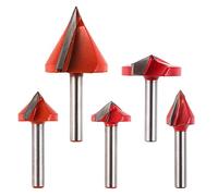 Genmitsu 5PCS Juego de puntas de fresado de ranura en V, 60° 90° 120° 150° de ángulo, mango de 6mm, fresado de forma en V en 3D Cuchilla de corte de madera Fresa de grabado CNC, VG05A