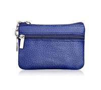 GENODA Cartera de cuero para mujer, con cierre de una o dos cremalleras, monedero pequeño, suave, mini tarjetero, monedero, 1 cremallera azul, Talla única