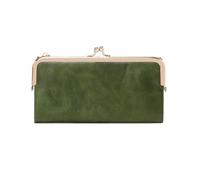 GENODA Cartera larga multifuncional de color sólido, monedero vintage con cremallera, tarjetero para mujer, Qb332-verde, 2 unidades