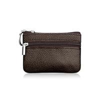 GENODA Monedero pequeño de piel auténtica multicolor con capa superior ligera de piel de vacuno con cremallera, monedero de color sólido, bolsa de dinero suelta, café, Talla única
