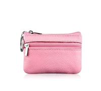 GENODA Monedero pequeño de piel auténtica multicolor con capa superior ligera y cremallera para llaves, color sólido, bolsa de dinero suelta, Pink, Talla única