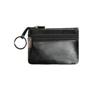 GENODA Monedero vintage de cuero para hombre, de piel auténtica, con cremallera, monedero, retro, para llaves, pequeña bolsa de dinero, Bolso pequeño negro, Talla única
