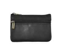 GENODA Monedero vintage de cuero para hombre, de piel auténtica, con cremallera, monedero, retro, para llaves, pequeña bolsa de dinero, Monedero negro, Talla única