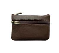 GENODA Monedero vintage de cuero para hombre, de piel auténtica, con cremallera, monedero, retro, para llaves, pequeña bolsa de dinero, Monedero de café, Talla única