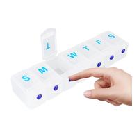 Genogore Pastillero semanal extra grande 1 vez al día, pastillero de viaje para 7 días, pastillero portátil con botón de presión, dispensador de píldoras una vez al día para medicamentos, vitaminas,