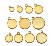 GENPICONG 50 Piezas de Base de cabujón de Acero Inoxidable de Color Dorado para Colgante, Bandeja Redonda en Blanco para Hacer Joyas de Resina DIY, Venta al por Mayor