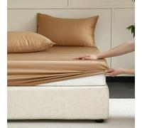 GENPICONG Sábana Ajustable de Seda de Morera con Bandas elásticas, Funda de colchón Completa, Funda de Cama Suave Antideslizante, Ropa de Cama 100/160/200