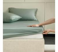 GENPICONG Sábana Ajustable de Seda de Morera con Bandas elásticas, Funda de colchón Completa, Funda de Cama Suave Antideslizante, Ropa de Cama 100/160/200