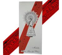 GENPURI Cinta Virgen del Pilar Bendecida- Medida Original 36,5 cm - Pulsera de Seda 40 cm - Colores Disponibles - Símbolo de Fe, Devoción y Tradición Española - Unisex (Rojo)