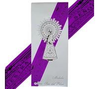 GENPURI Cinta Virgen del Pilar Bendecida- Medida Original 36,5 cm - Pulsera de Seda 40 cm - Colores Disponibles - Símbolo de Fe, Devoción y Tradición Española - Unisex (Morado)