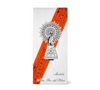 GENPURI Cinta Virgen del Pilar Bendecida- Medida Original 36,5 cm - Pulsera de Seda 40 cm - Colores Disponibles - Símbolo de Fe, Devoción y Tradición Española - Unisex (Naranja)