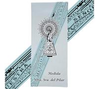 GENPURI Cinta Virgen del Pilar Bendecida- Medida Original 36,5 cm - Pulsera de Seda 40 cm - Colores Disponibles - Símbolo de Fe, Devoción y Tradición Española - Unisex (Azul claro)