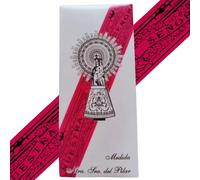 GENPURI Cinta Virgen del Pilar Bendecida- Medida Original 36,5 cm - Pulsera de Seda 40 cm - Colores Disponibles - Símbolo de Fe, Devoción y Tradición Española - Unisex (Fucsia)