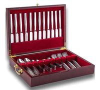 GENRICE Cofre de madera para cubiertos sin cubiertos, caja de almacenamiento para plata, caja de cubiertos con asa y forro de fieltro, baúl para 12 juegos de utensilios