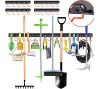 Genround Organisateur mural de jardin, crochets muraux de rangement pour garage, 163 cm de crochets réglables pour balai, râteau, serpillière, pelle (4 rails et 16 crochets)