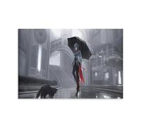 Genshin Impact Game Arlecchino y Cat in The Rain Poster Pintura Decorativa Lienzo Arte de Pared Salón Póster Dormitorio Pintura, Arte de Pared Impresión de Imagen Moderna Decoración de Habitación