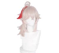 Genshin Impact kazuha Cosplay 36 cm Cola de Caballo Rubia pálido Mezclado Rojo sintético Resistente al Calor Pelucas sintéticas Halloween