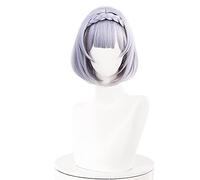 Genshin Impact Noelle Cosplay 35 cm Trenza Peluca corta Plata Lila Peluca Cosplay Anime Pelucas Resistente al Calor Pelo Sintético