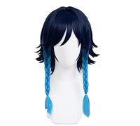 Genshin Impact Venti Blue Gradient Braid Play Play Cosplay Resistente al Calor Resistente al Calor Sintético Halloween Carnival Party + Wig Cap