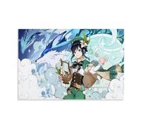 Genshin Impact - Venti, Dvalin and Wolf of The North Oficial Artwork Poster Decorativo Pintura Lienzo Arte de Pared Salón Póster Dormitorio Pintura, Arte de Pared Impresión de Imagen Moderna