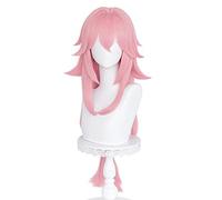 Genshin Impact Yae Cosplay Peluca de 85 cm de largo recto rosa resistente al calor peluca con flequillo Guuji Yae Cosplay peluca