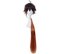 Genshin Impact Zhongli Cosplay 90cm Long Christmas Brown Orange Wig Anime Cosplay Heat Resistant Synthetic Wig Halloween Costume