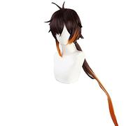 GENSHIN Impact ZHONGLI Cosplay Peluca Marrón Naranja Largo Resistente al Calor Resistente al Calor Sintético Partido de Halloween Play + Wig Cap