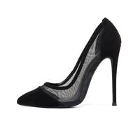 GENSHUO Bombas de tacón Alto con Punta Puntiaguda para Mujer Zapatos de Fiesta con tacón de Aguja Sexy 12 CM / 4.72IN, Malla Negra, 36 EU