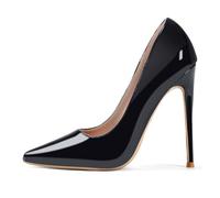 GENSHUO Bombas de tacón Alto con Punta Puntiaguda para Mujer Zapatos de Fiesta con tacón de Aguja Sexy 12 CM / 4.72IN, Todo Negro, 42 EU