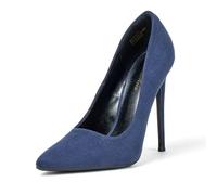 GENSHUO Las Mujeres de Moda Puntiagudas tacón Alto Bombas Sexy resbalón en los Zapatos de Fiesta de Estilete 12CM/4.72IN, Ante Marino, 37 EU
