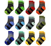 GENTABY Calcetines para niños 12 pares de calcetines a cuadros elásticos coloridos 90% poliéster Calcetines deportivos transpirables para niños de 2 a 14 años Talla 23-40, 27-30