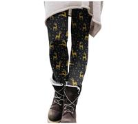 Gente Con Son Navidad 2024 Leggings Mujer Pantalones de Yoga con Estampado de Dibujos Animados Opacos Leggings Negros, dorado, S