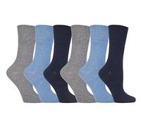 Gentle Grip - 6 pares calcetines diabeticos mujer sin goma elastico estampados 37-42 eur (Blue)
